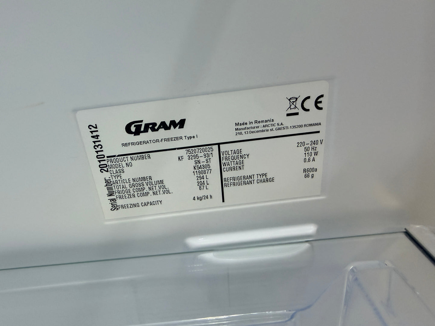 Gram kombi kylskÄp (55 cm bred)