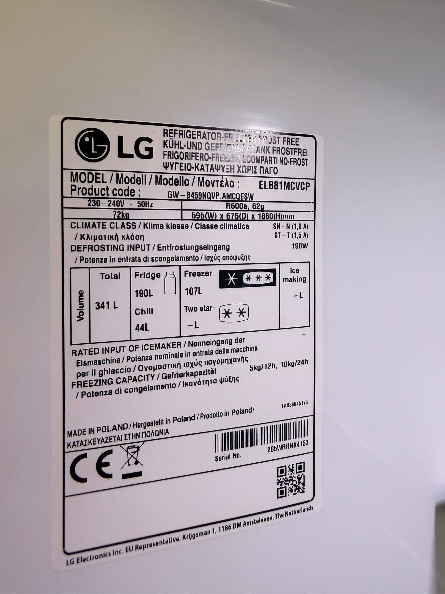 LG NoFrost Kyl/Frys – GW-B459NQVP (ELB81MCVCP)