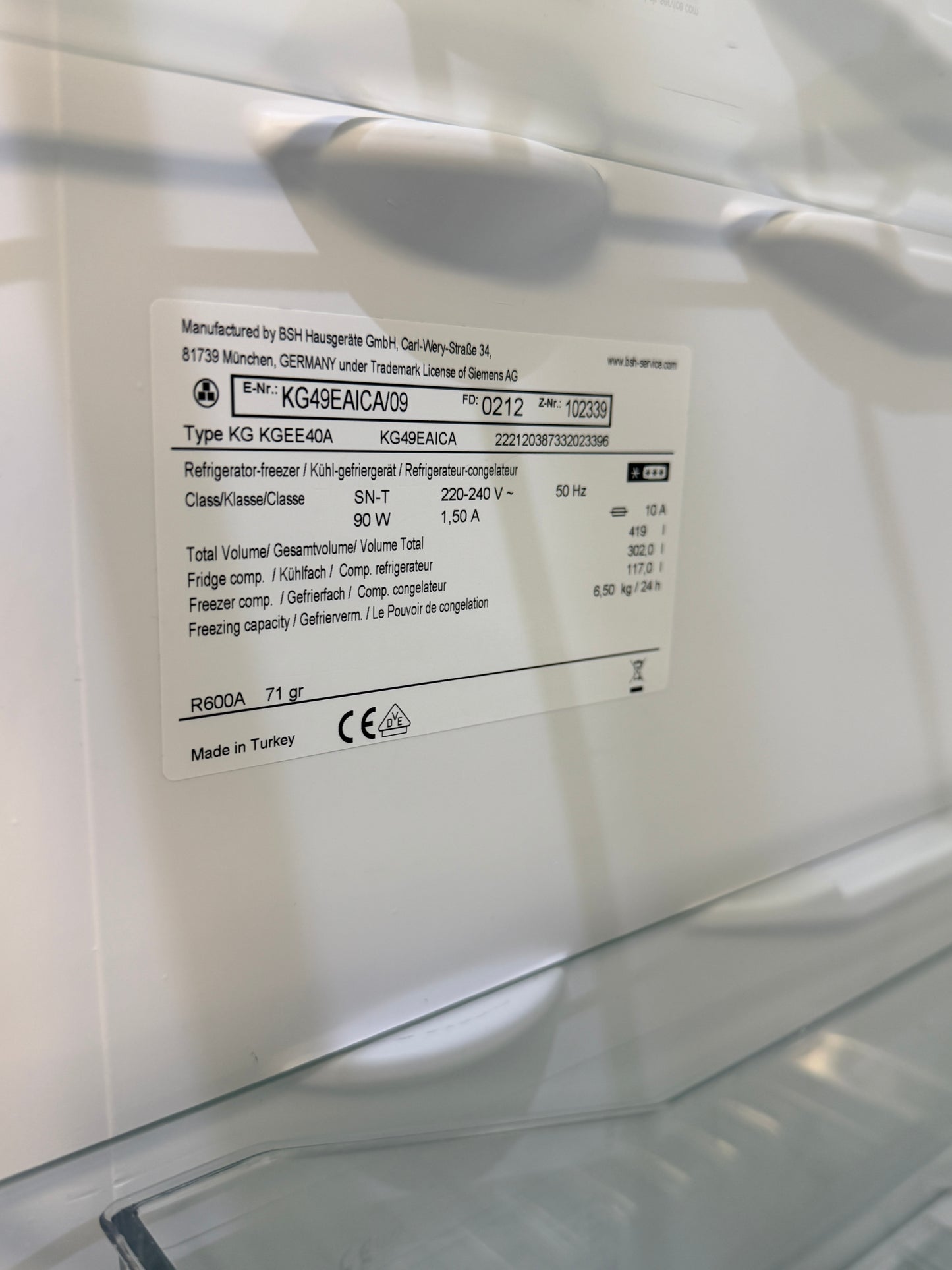 Siemens iQ500 Kyl/Frys – Modell KG49EAICA/09