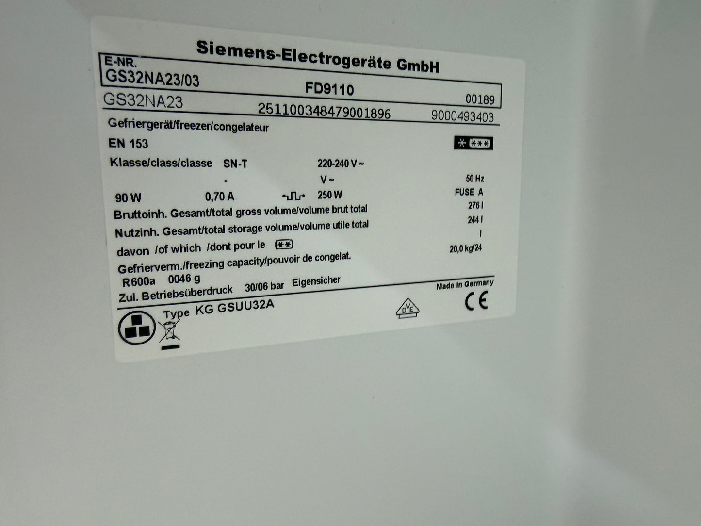 ❄️ Siemens NoFrost Frys – Rymlig och pålitlig kvalitet! ❄️