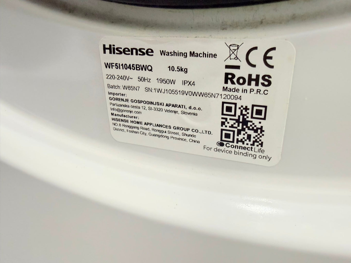 Hisense WF5I1045BWQ – 10,5 kg | Auto Dose | Energiklass A årsmodell 2025⭐